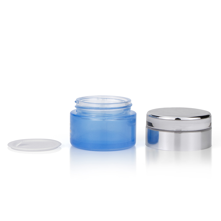 Custom 30ml 50ml empty frosted blue cosmetic glass jar for cream cosmetic