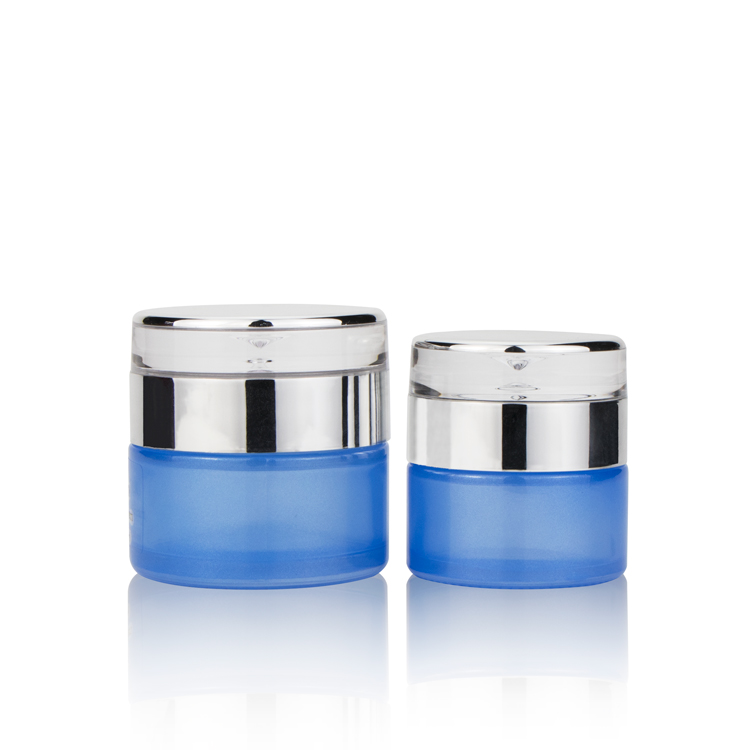 Custom 30ml 50ml empty frosted blue cosmetic glass jar for cream cosmetic