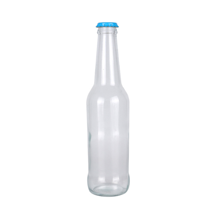 Custom 330ml  Empty Transparent Glass Beer soda Juice Bottle with Crown Cap Factory Supplier