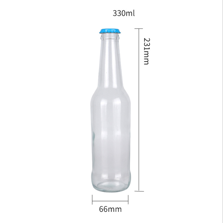 Custom 330ml Empty Transparent Glass Beer soda Juice Bottle with Crown Cap Factory Supplier