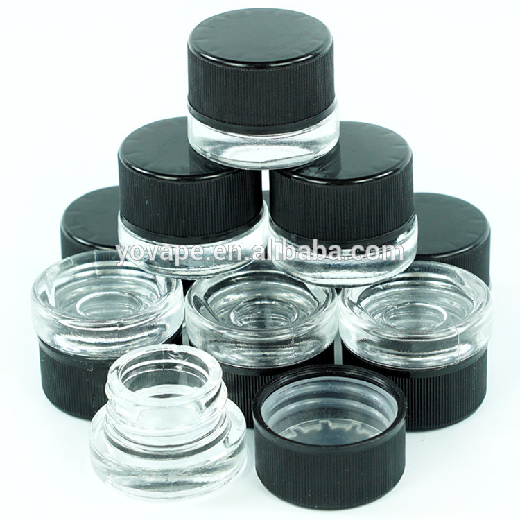 Custom 3g 5g 7g 9g 10g child proof safe packing black cap vaporizer dry herb/hemp cbd wax oil clear glass jar container CRC lid