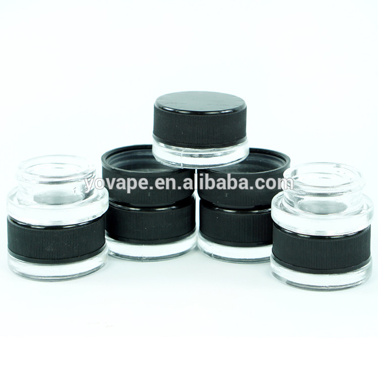 Custom 3g 5g 7g 9g 10g child proof safe packing black cap vaporizer dry herb/hemp cbd wax oil clear glass jar container CRC lid