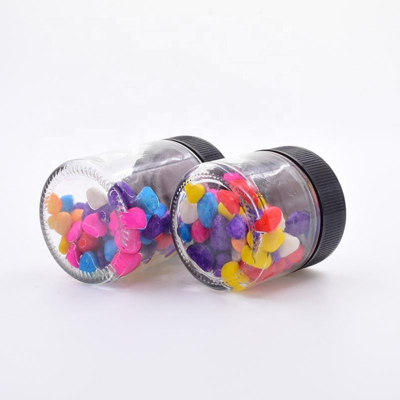 Custom 3oz 90ml 100ml clear round child proof kush hemp candle holder flower packaging child proof lid child resistant glass jar