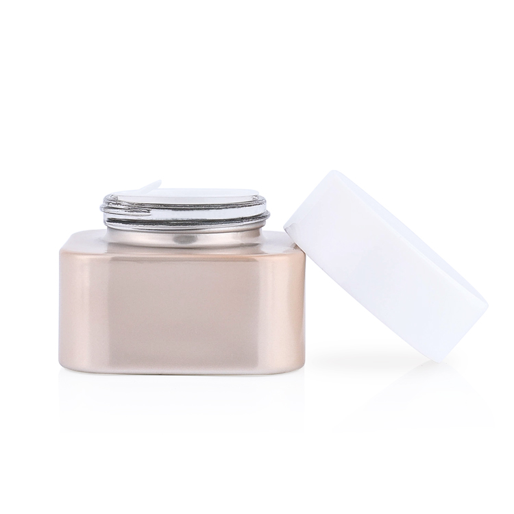 Custom 40 g 40 80 120 ml face lotion square container pink glass jar cosmetic packaging for eye cream with lids