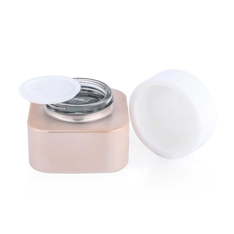 Custom 40 g 40 80 120 ml face lotion square container pink glass jar cosmetic packaging for eye cream with lids