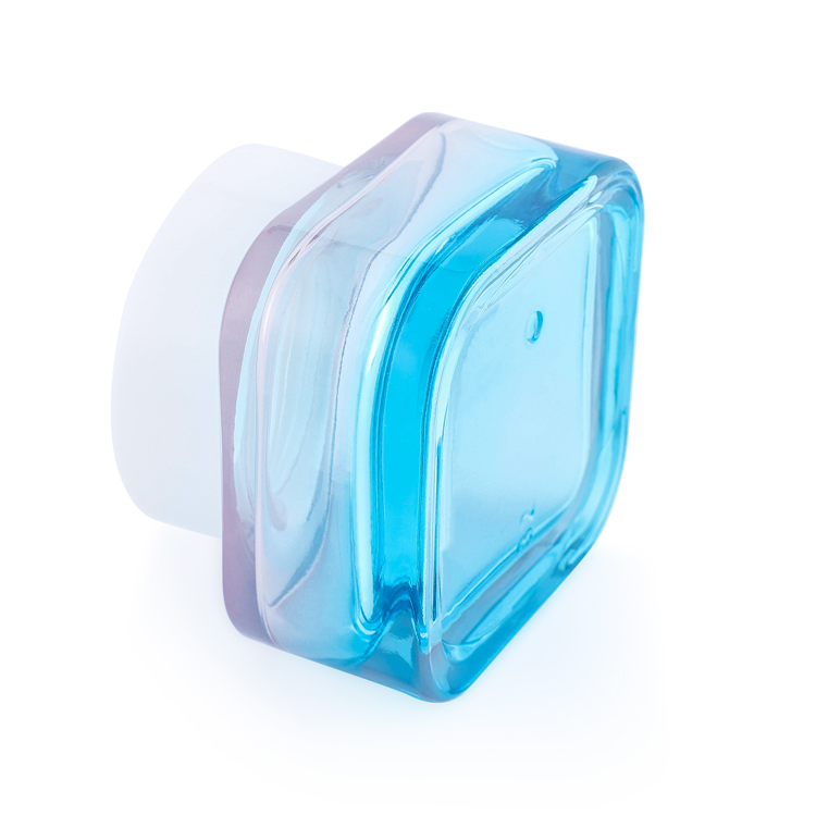 Custom 40 g 40 80 120 ml face lotion square container pink glass jar cosmetic packaging for eye cream with lids