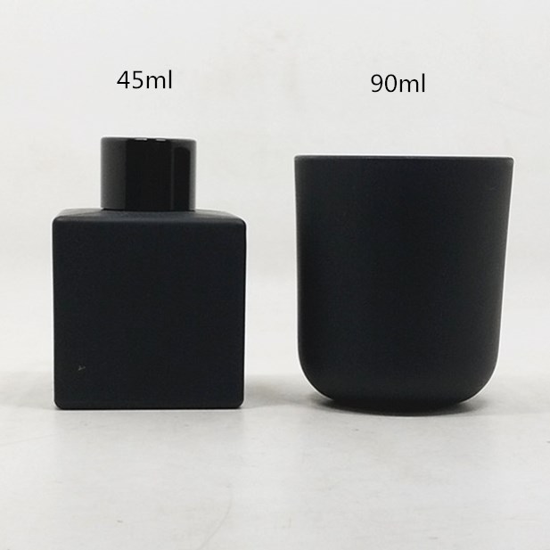 Custom 45ml 90ml matte black glass votive candle container and black square reed diffuser glass bottle