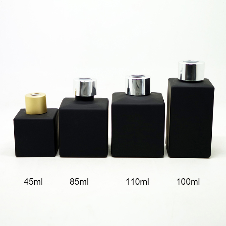 Custom 45ml 90ml matte black glass votive candle container and black square reed diffuser glass bottle