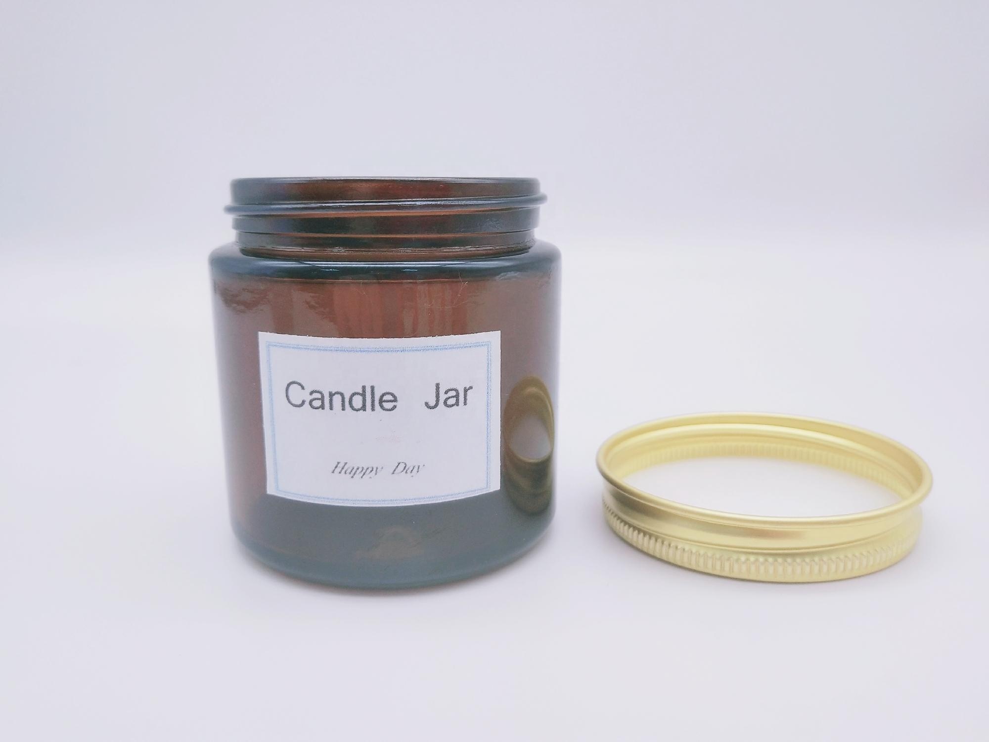 Custom 4OZ Amber frascos de vidrio Straight Side Glass Candle Jar with Metal Lid