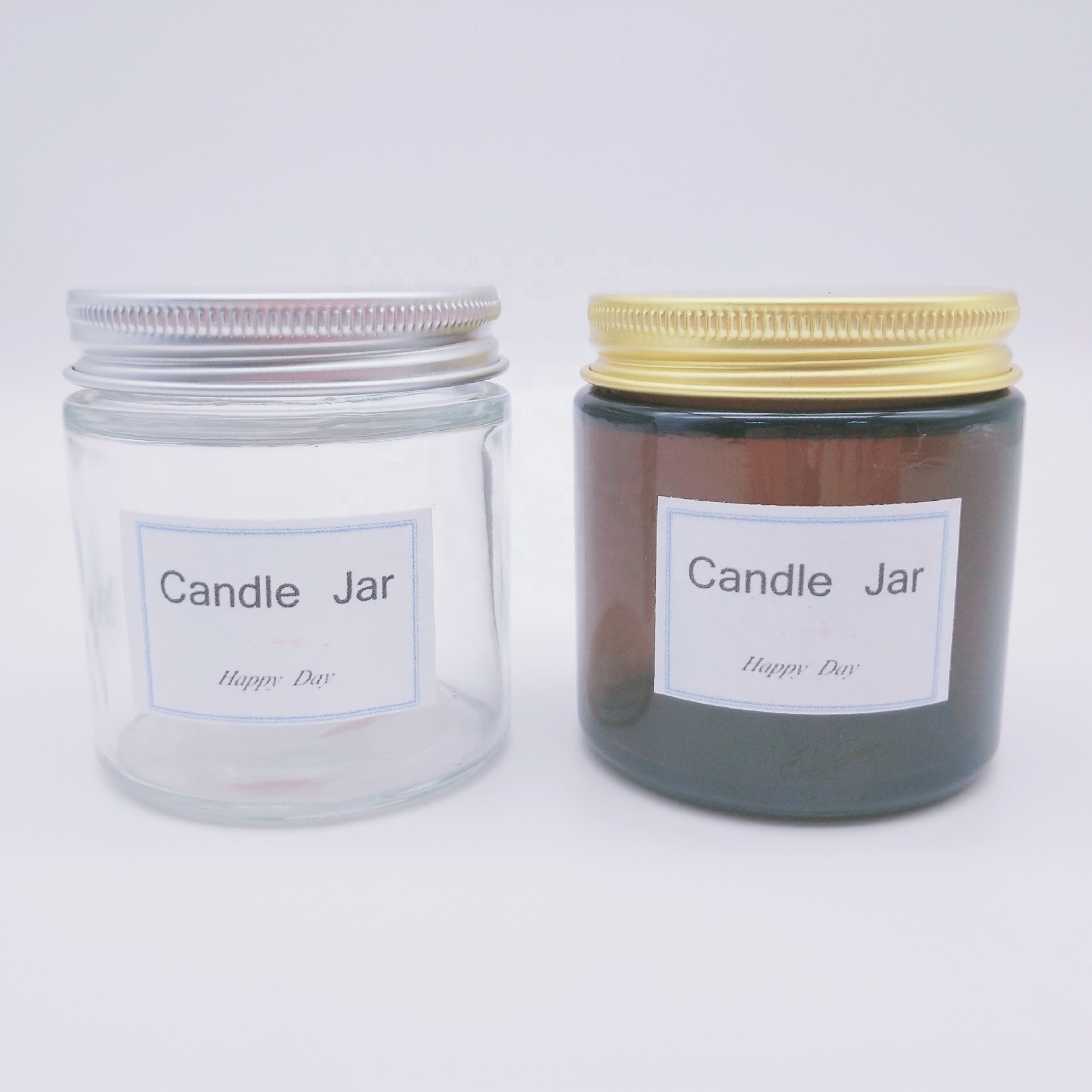 Custom 4OZ Amber frascos de vidrio Straight Side Glass Candle Jar with Metal Lid