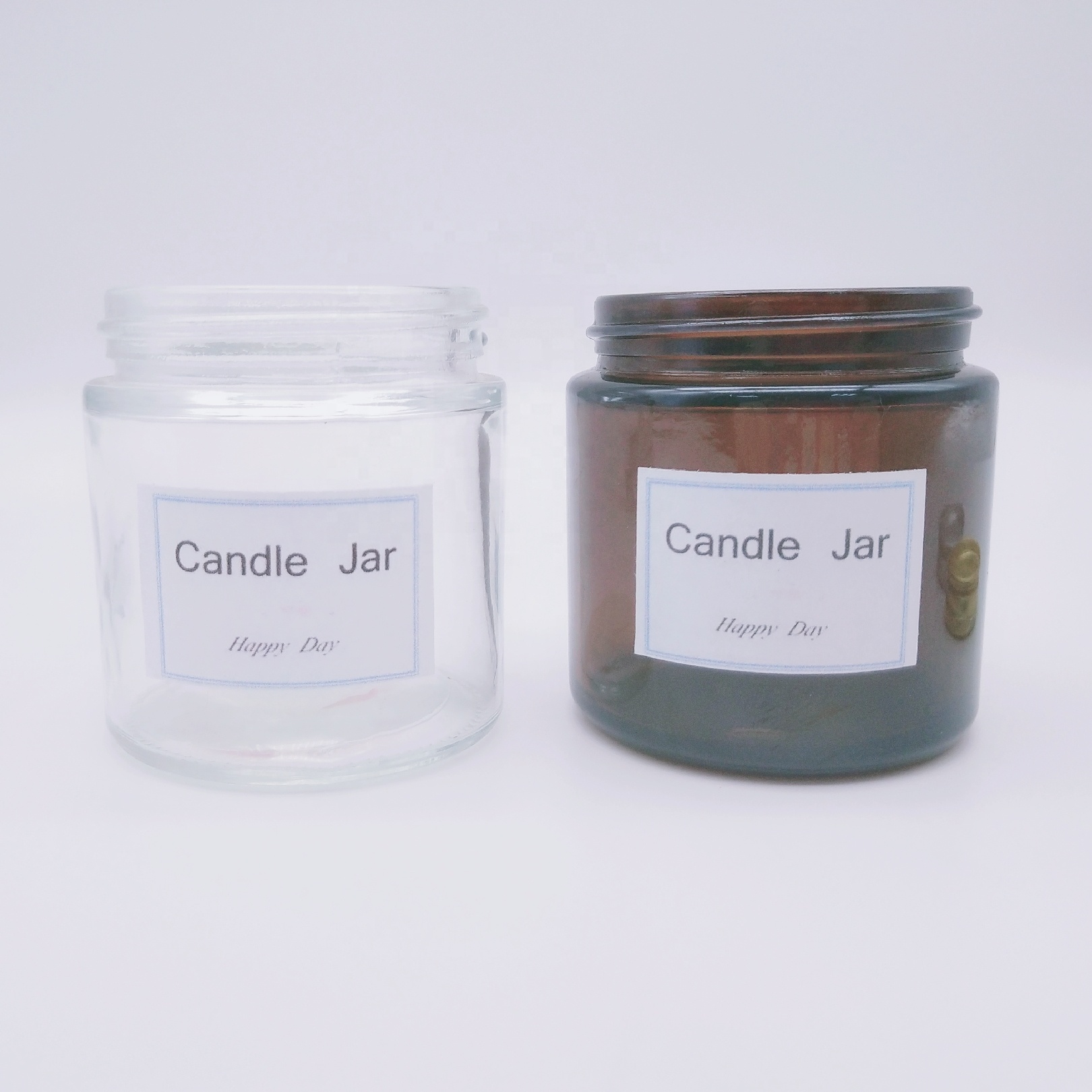 Custom 4OZ Amber frascos de vidrio Straight Side Glass Candle Jar with Metal Lid