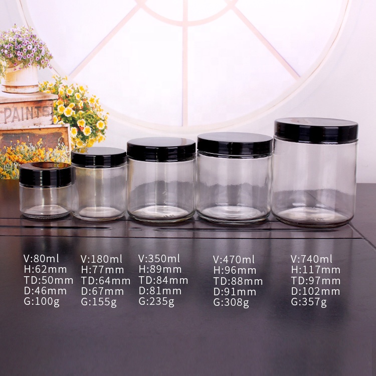 Custom 4oz 8oz 16oz 24oz 1 liter round clear honey jam candy glass storage jar with lid