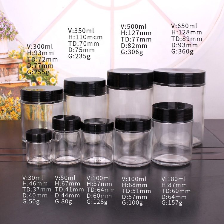 Custom 4oz 8oz 16oz 24oz 1 liter round clear honey jam candy glass storage jar with lid