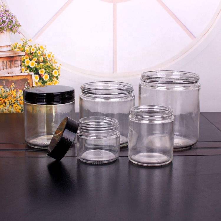 Custom 4oz 8oz 16oz 24oz 1 liter round clear honey jam candy glass storage jar with lid