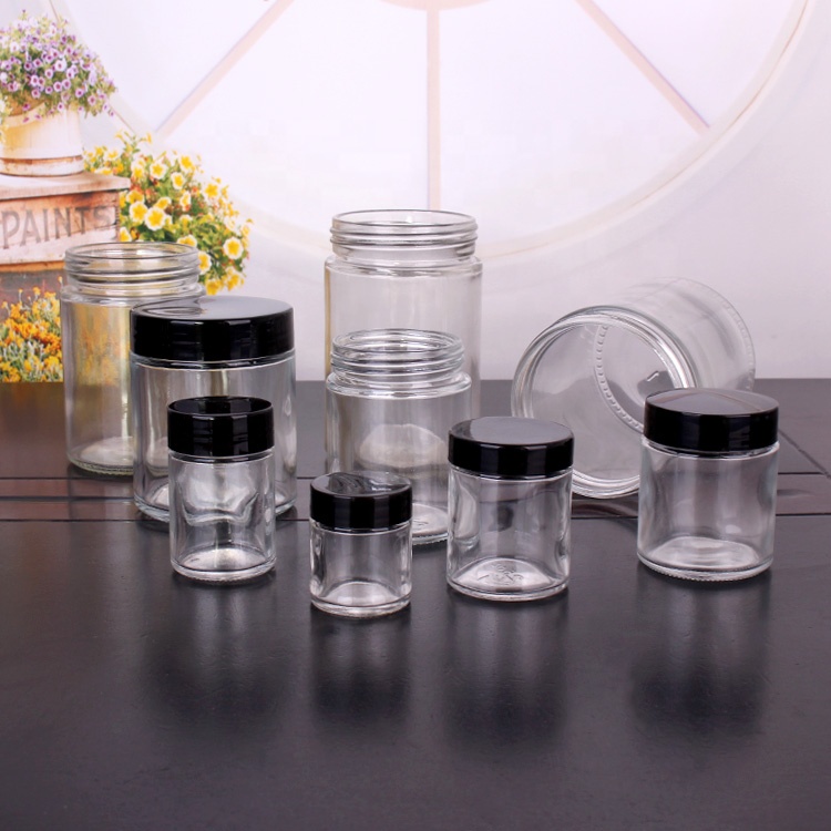Custom 4oz 8oz 16oz 24oz 1 liter round clear honey jam candy glass storage jar with lid