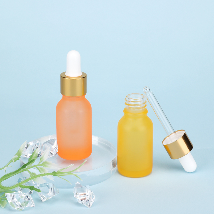 Custom 5 10 15 20 30 50 100 ml round serum oil black frosted glass bottles with gold dropper and pipette for cosmetics