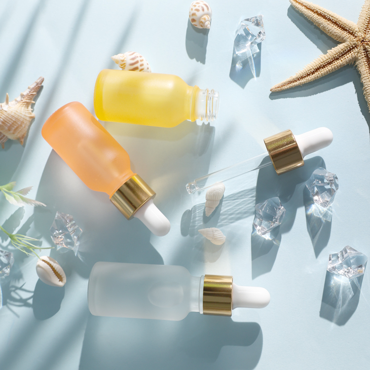 Custom 5 10 15 20 30 50 100 ml round serum oil black frosted glass bottles with gold dropper and pipette for cosmetics