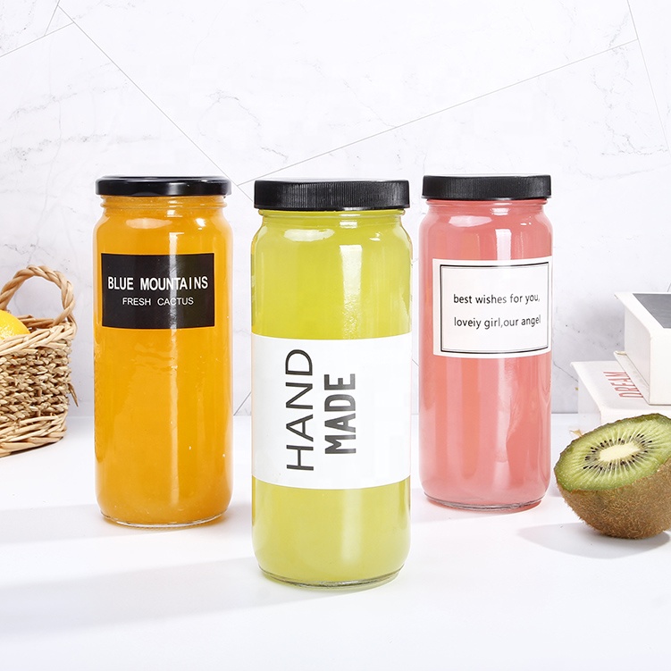 Custom 500ml 16oz Glass Jars and Bottles Glass Storage Juice Beverage Jars With Metal Lid