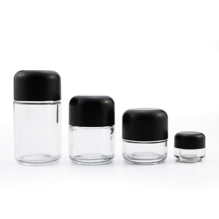 Custom 50g empty hemp flower transparent container stash crc cylinder weed glass jar with childproof cap