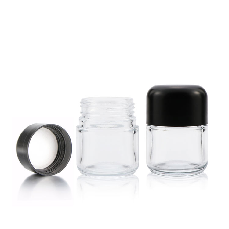 Custom 50g empty hemp flower transparent container stash crc cylinder weed glass jar with childproof cap