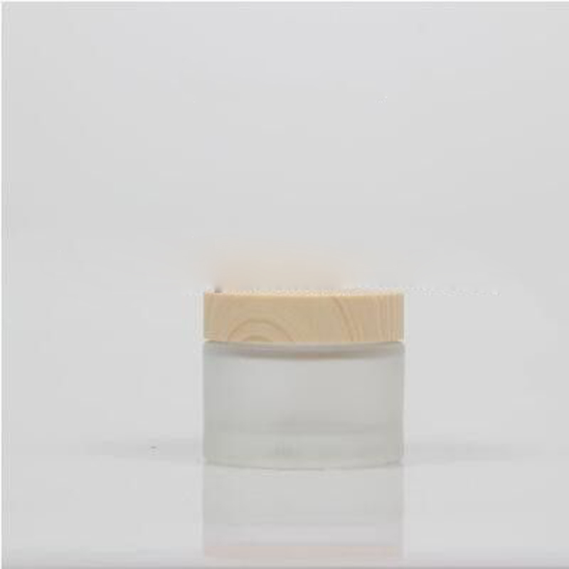 Custom 50g opal white empty cream glass jar with wood lid glass cosmetic jar custom glass jar