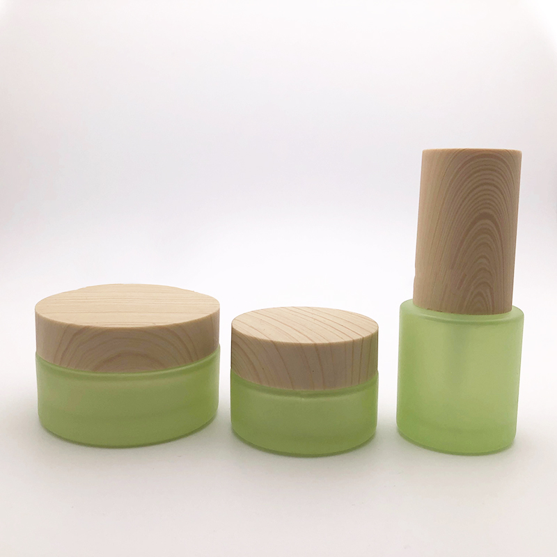 Custom 50g opal white empty cream glass jar with wood lid glass cosmetic jar custom glass jar