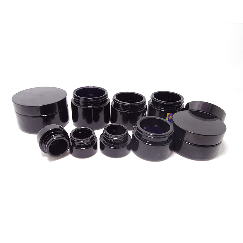Custom 50g violet black glass empty uv stash jar for mask cream