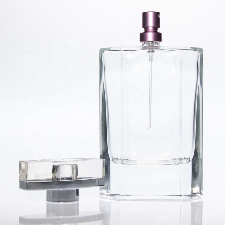 Custom 50ml 100ml Bulk Empty Elegant Crimp Flat Square Perfume Atomizer Glass Bottles