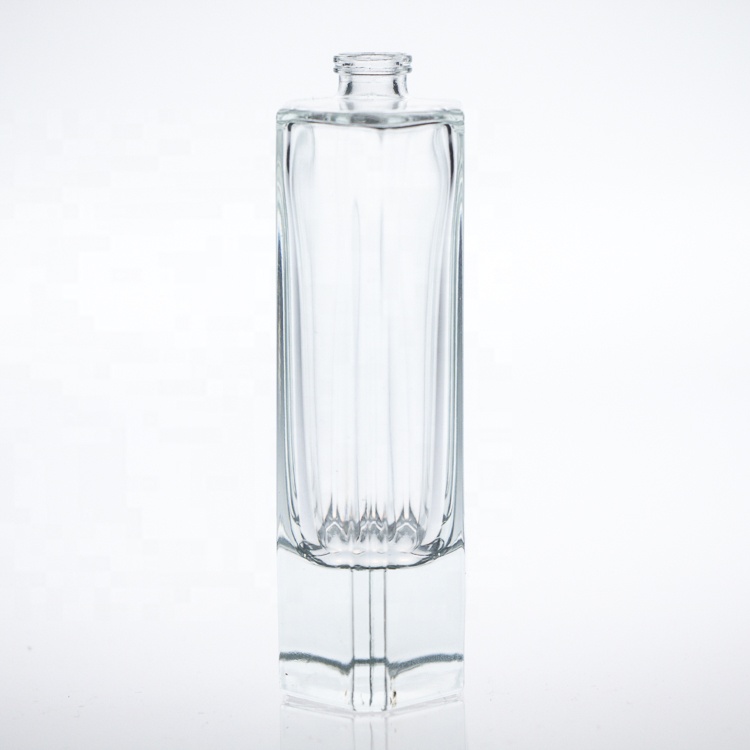 Custom 50ml 100ml Bulk Empty Elegant Crimp Flat Square Perfume Atomizer Glass Bottles
