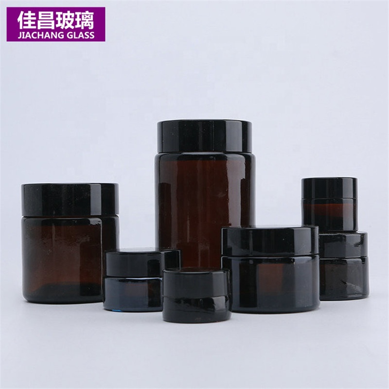 Custom 5g 10g 20g 30g 50g 100g Cylindrical Amber Cosmetic Jar Glass Cream Jar with Screw Cap