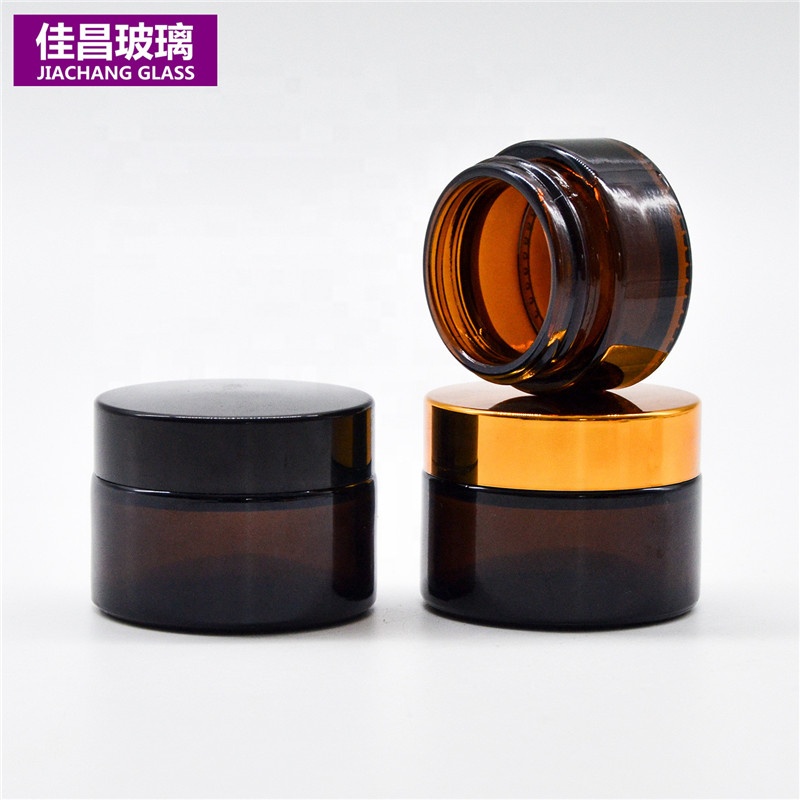 Custom 5g 10g 20g 30g 50g 100g Cylindrical Amber Cosmetic Jar Glass Cream Jar with Screw Cap