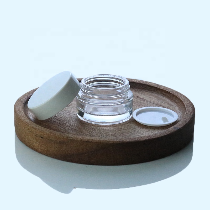 Custom 5ml 10 ml 15ml 30ml 50g transparent clear skin care cosmetic glass jar with white top (GJM06 )