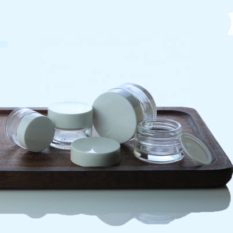 Custom 5ml 10 ml 15ml 30ml 50g transparent clear skin care cosmetic glass jar with white top (GJM06 )