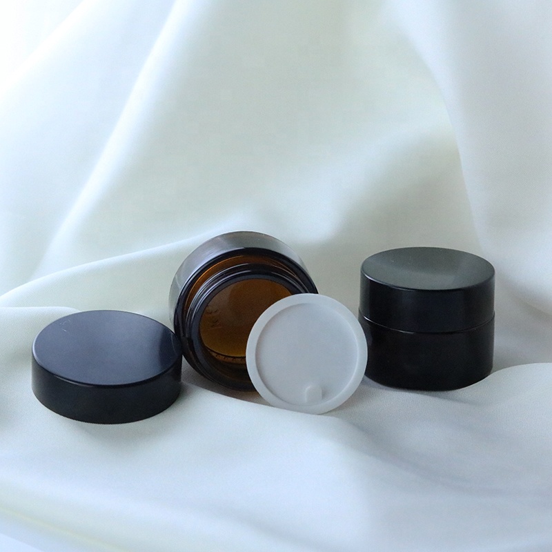 Custom 5ml 10ml 15ml 20ml 30ml 50ml Dark Amber Glass Round Jars With Black PP Lid (GJM10)