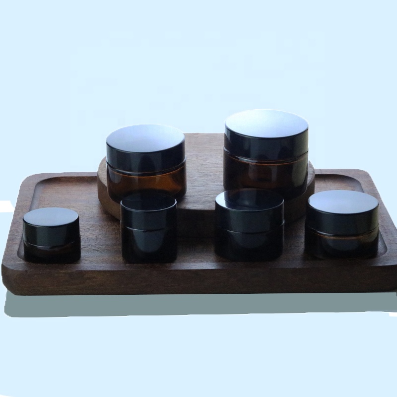 Custom 5ml 10ml 15ml 20ml 30ml 50ml Dark Amber Glass Round Jars With Black PP Lid (GJM10)