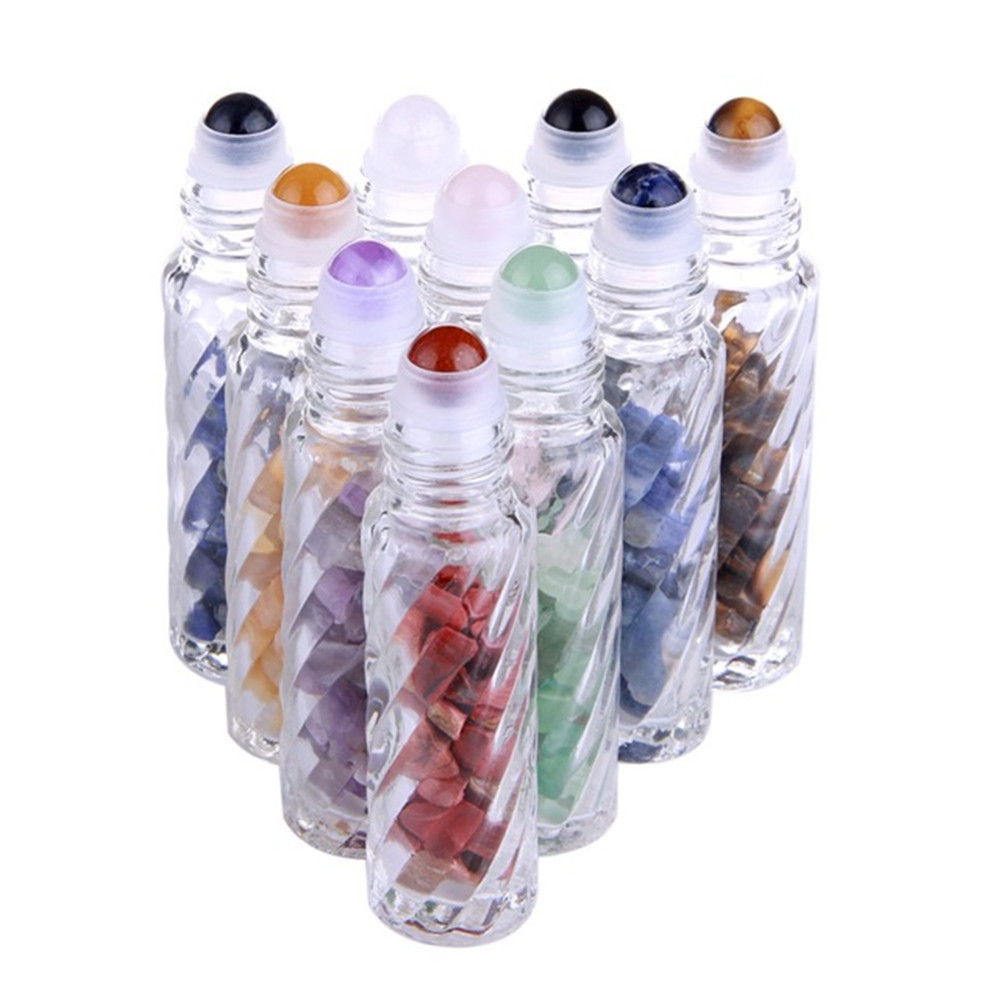 Custom 5ml 10ml 15ml Luxury clear luxury cosmetic essential oil roller bottle gemstone Marble glass vial perfume Roll On Bottle