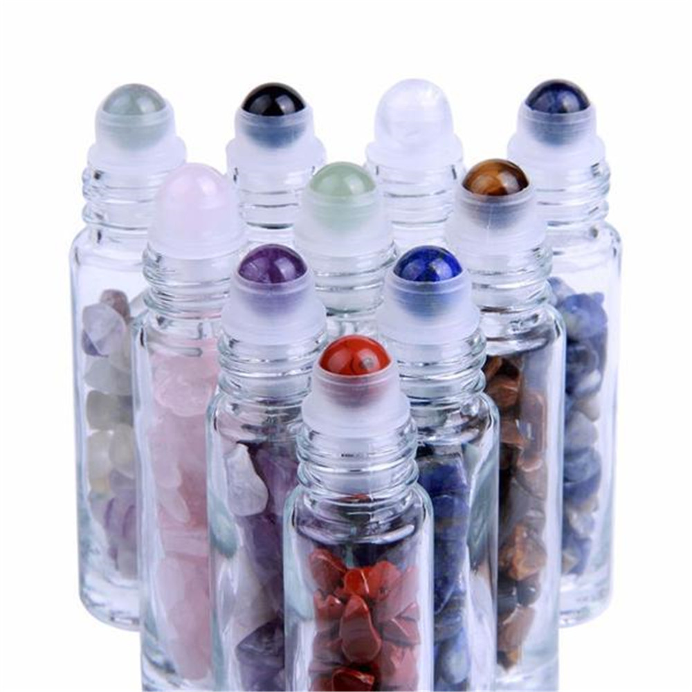 Custom 5ml 10ml 15ml Luxury clear luxury cosmetic essential oil roller bottle gemstone Marble glass vial perfume Roll On Bottle