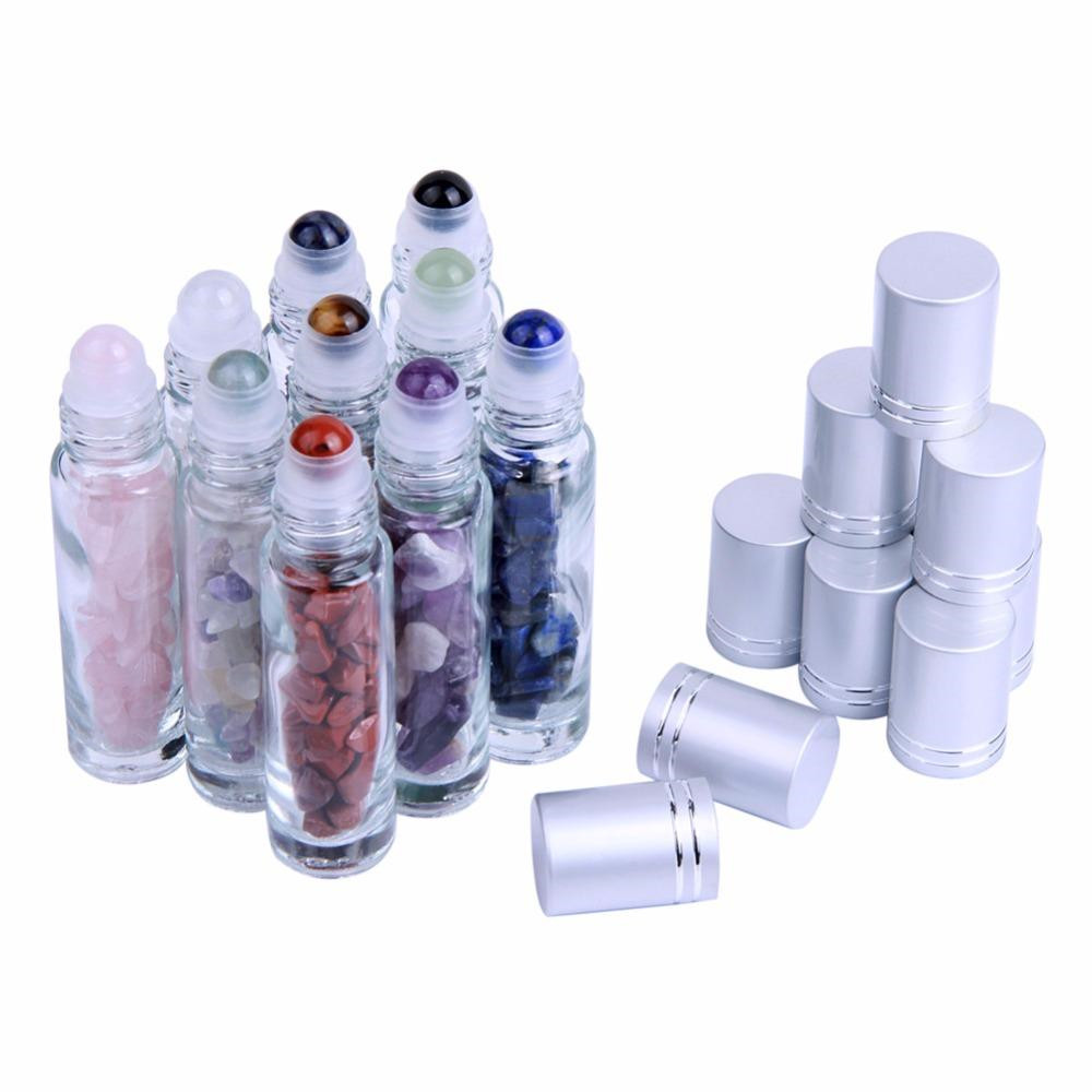 Custom 5ml 10ml 15ml Luxury clear luxury cosmetic essential oil roller bottle gemstone Marble glass vial perfume Roll On Bottle