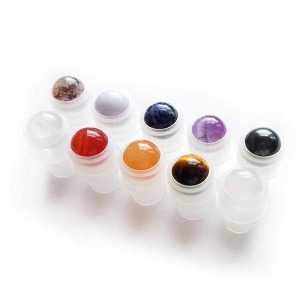 Custom 5ml 10ml 15ml Luxury clear luxury cosmetic essential oil roller bottle gemstone Marble glass vial perfume Roll On Bottle