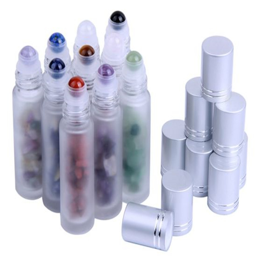 Custom 5ml 10ml 15ml Luxury clear luxury cosmetic essential oil roller bottle gemstone Marble glass vial perfume Roll On Bottle
