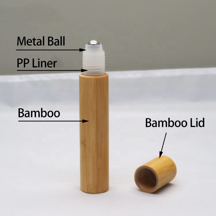 Custom 5ml 10ml 15ml essential oil glass roller bottle with bamboo cap roll on gemstone roller bottle
