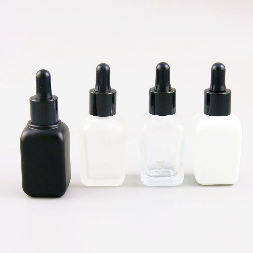 Custom 5ml 10ml 20ml 30ml 50ml 100ml Matte Black round / rectangular Frosted Glass essential oil Dropper Bottle