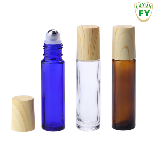 Custom 5ml Essential Oil Glass Bamboo Roller Bottle With Bamboo Cap Roll On Gemstone Roller Bottle