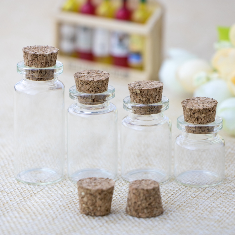 Custom 5ml Mini Small Cork Stopper Glass Vial Jars Containers Bottle gift bottle wishing bottle