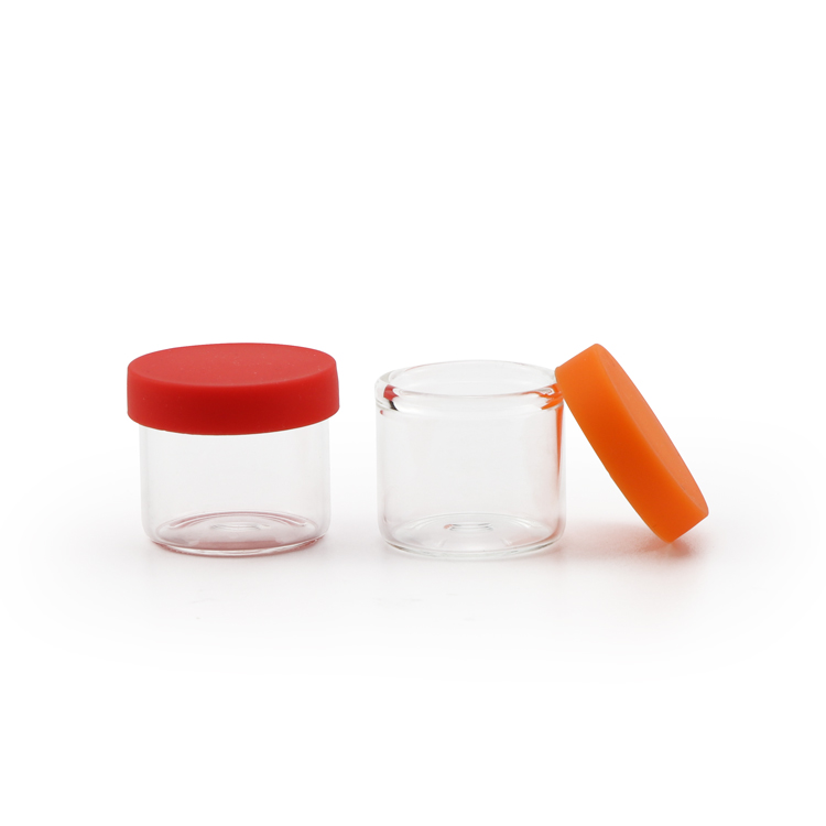 Custom 6ml clear high borosilicate CBD Wax Oil Concentrate Glass Jar Container for 1 Gram Oil with Colored Silicone Lid