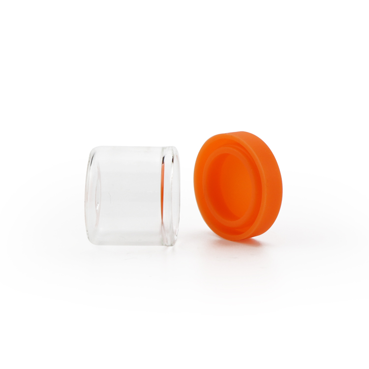 Custom 6ml clear high borosilicate CBD Wax Oil Concentrate Glass Jar Container for 1 Gram Oil with Colored Silicone Lid
