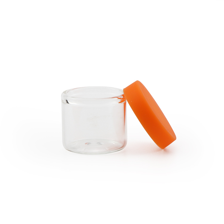 Custom 6ml small clear wide mouth air tight lid empty no neck concentrate glass container jar with colored silicone lid