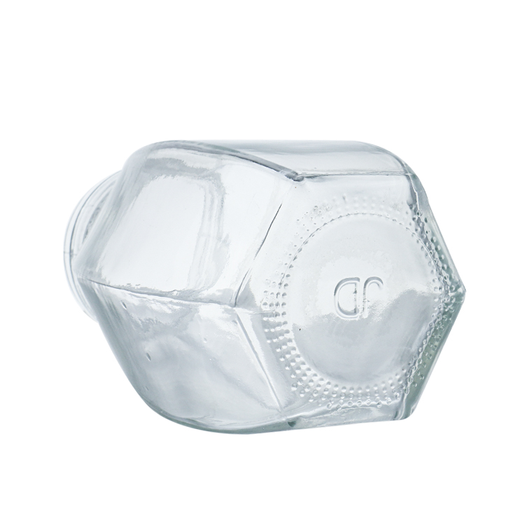 Custom 6oz 8oz 10oz 12oz Hexagon glass honey jar with metal lid
