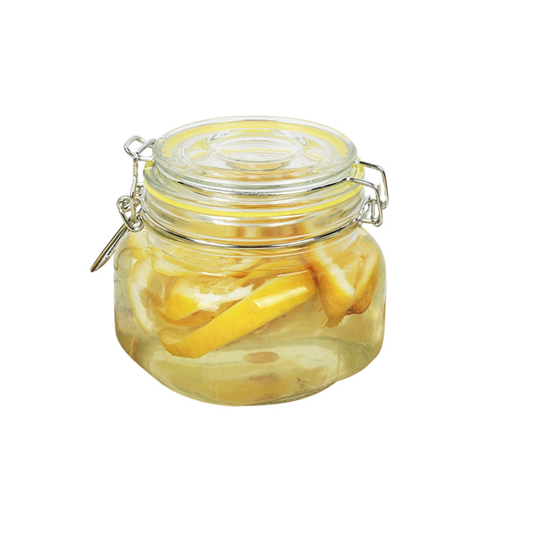 Custom 750ml Clear Round Kitchen Food Airtight Clip Glass Storage Jar with Glass Lid