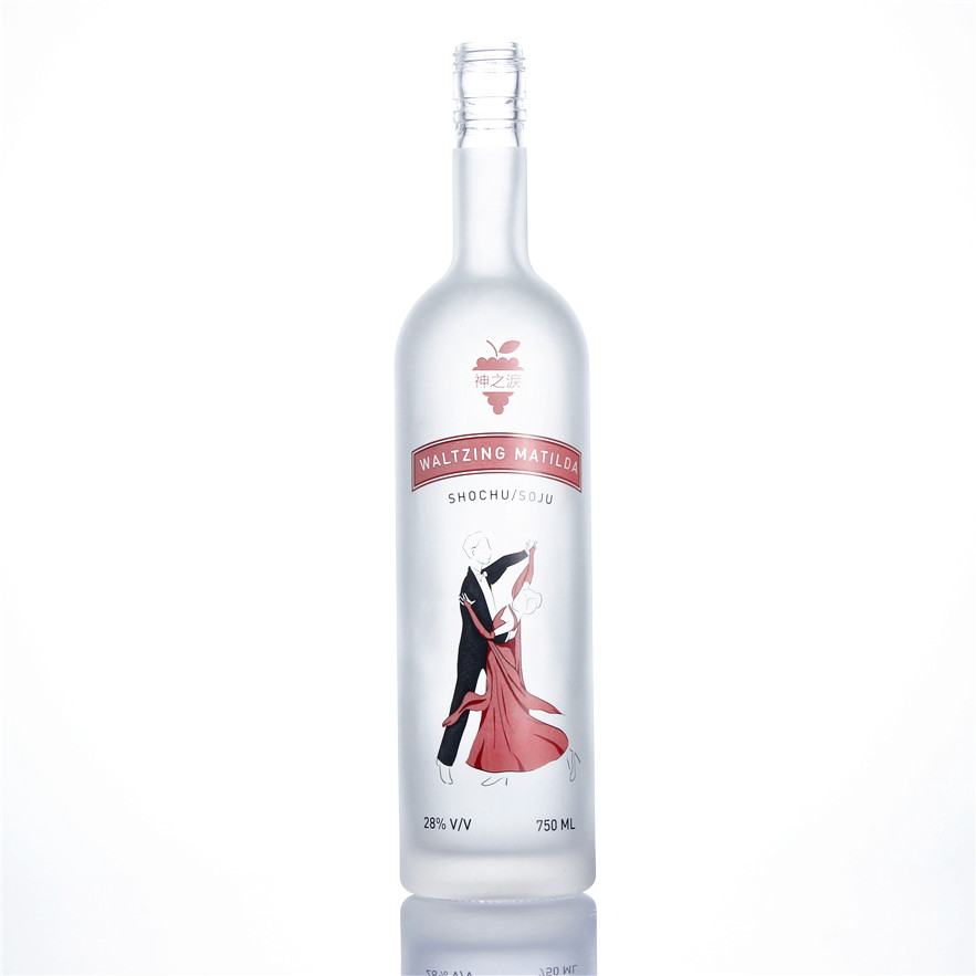 Custom 750ml clear empty screw cork cap frosted wine whisky rum gin spirit liquor vodka glass bottle